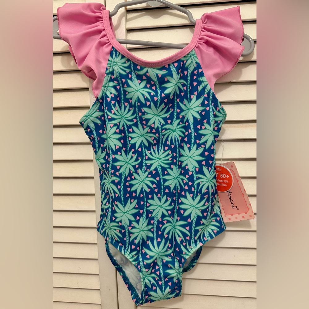 NWT Pink and Blue Palm Tree Swimsuit Size 2T